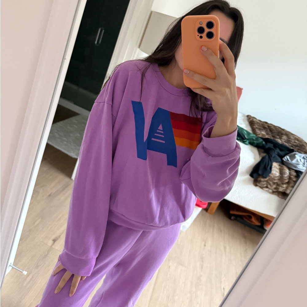 Aviator Nation Neon Pink Sweat Set with Bolt Sweatpants